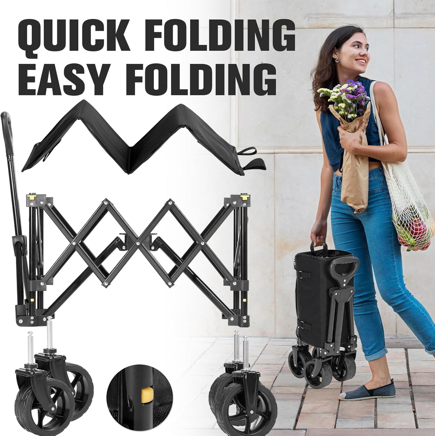 Wagon Cart Shopping Foldable Folding Collapsible with Wheels Big On Be