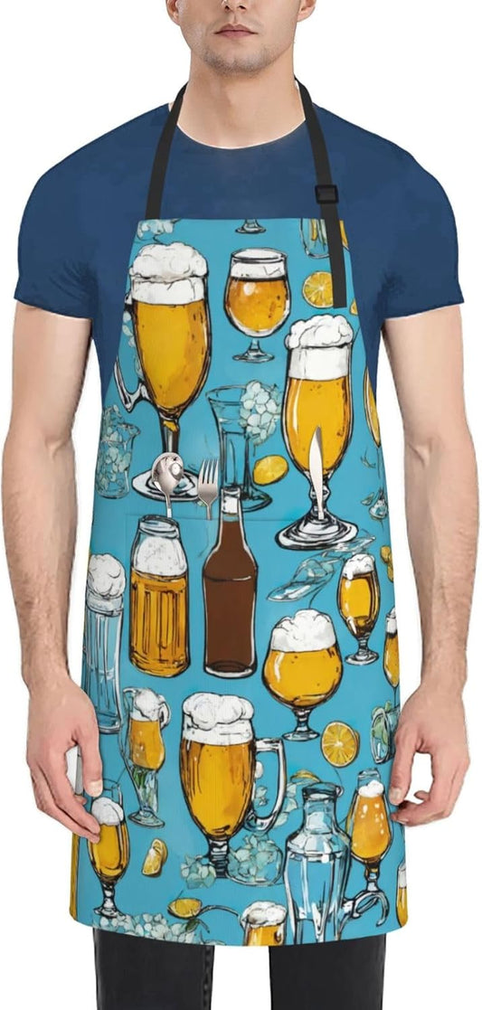Beer Bubble Print Laundry apron 28x33 In Waterproof Kitchen Apron with Pockets for Cooking Baking