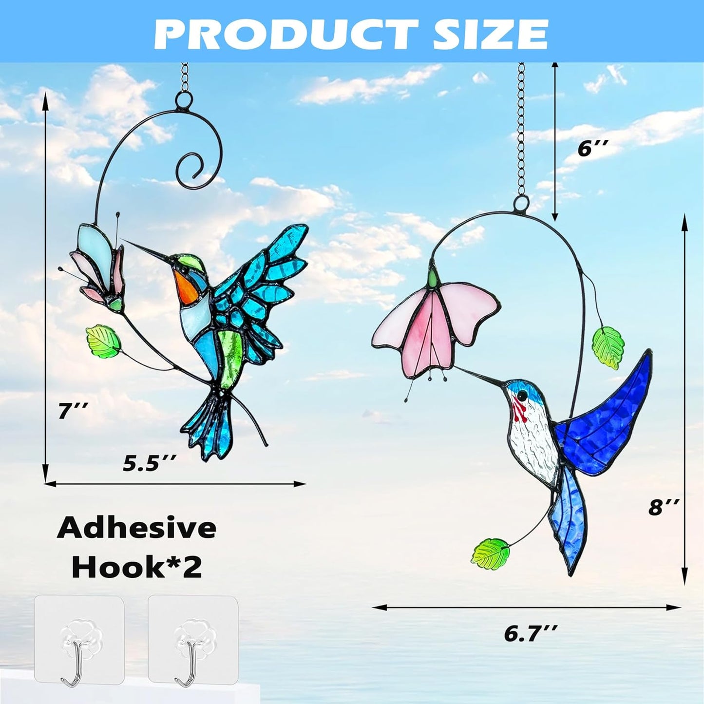 2 Packs Hummingbird Stained Glass Window,Stained Glass Window Hanging,Hummingbird Ornament,Handmade Real Suncatchers Decor for Women Mom Grandma Bird Lovers
