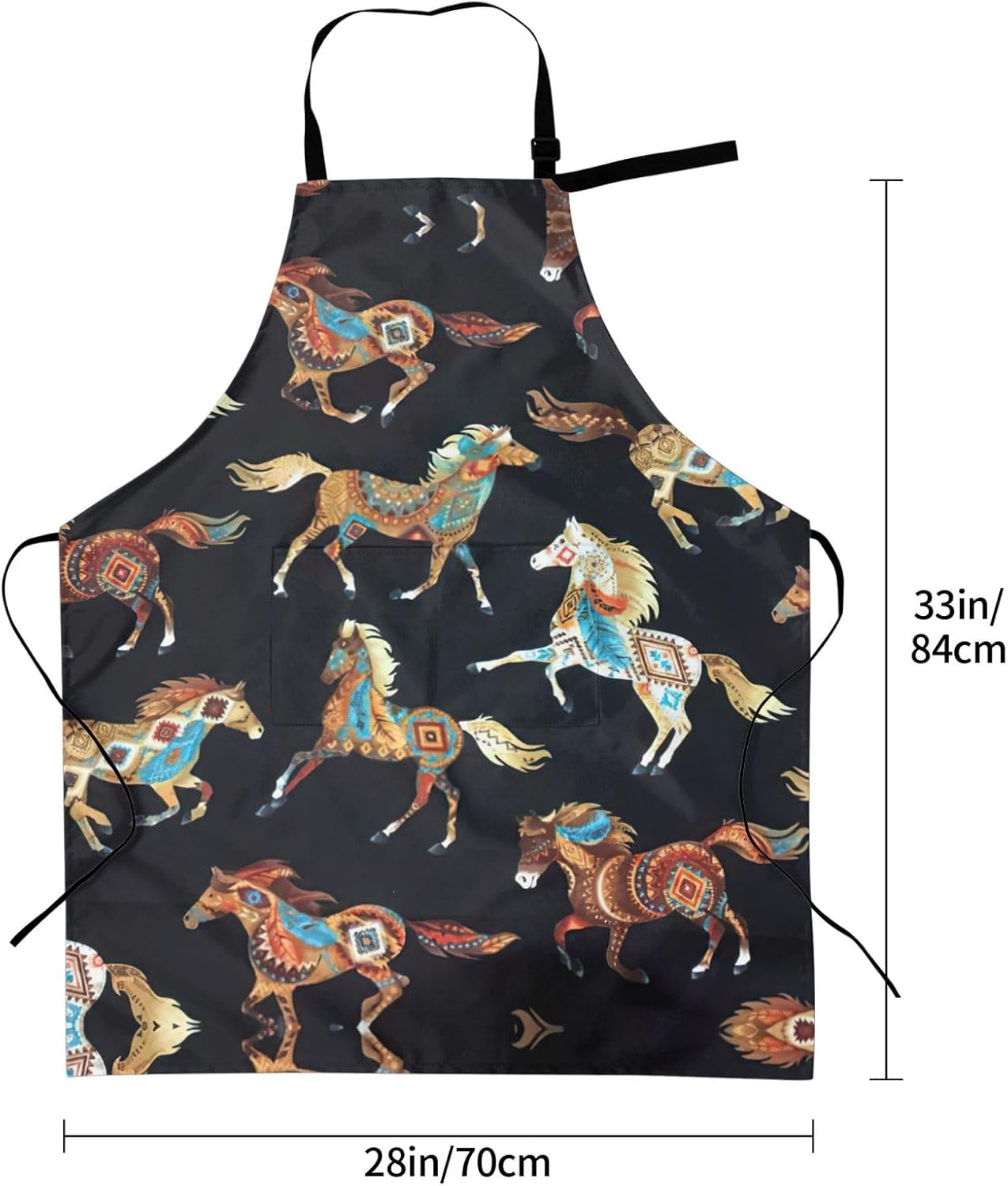 Brown Horse Print Laundry apron 28x33 In Waterproof Kitchen Apron with Pockets for Cooking Baking