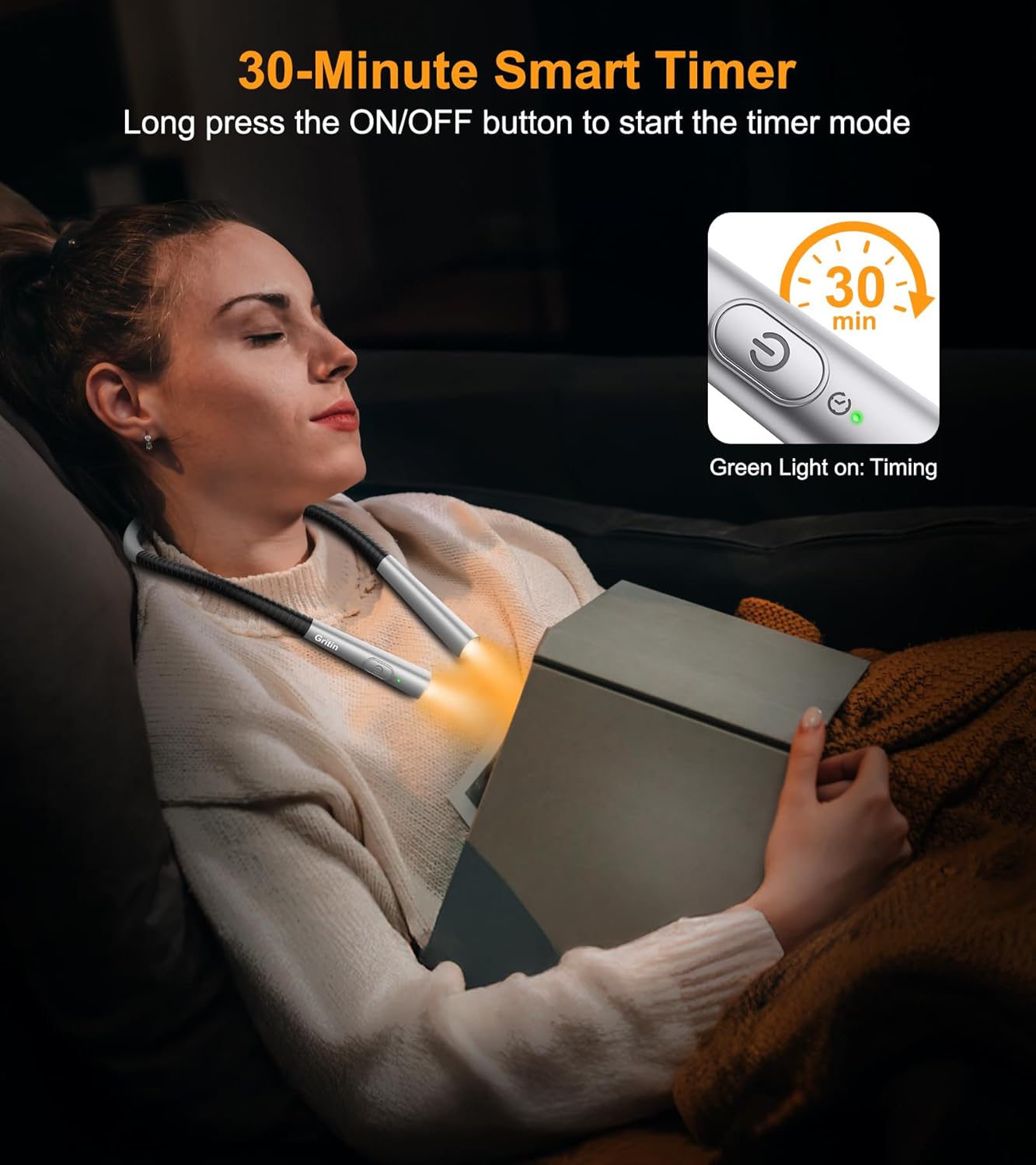 Gritin Book Light, Eye Caring 4-Color & 5-Brightness Neck Light Readin