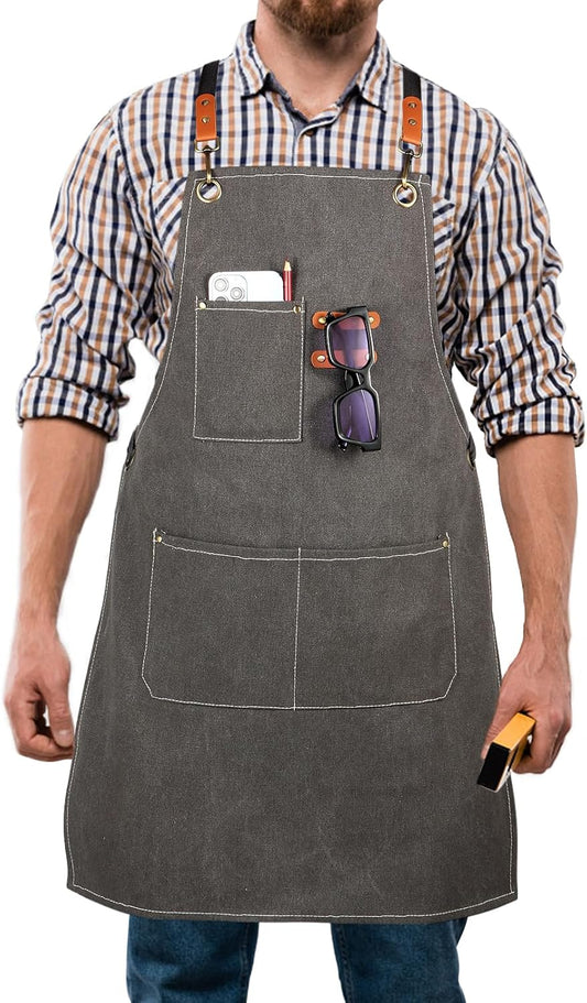 Men's Canvas Tool Apron, Heavy Duty Multi-Pocket Work Apron for Woodwo