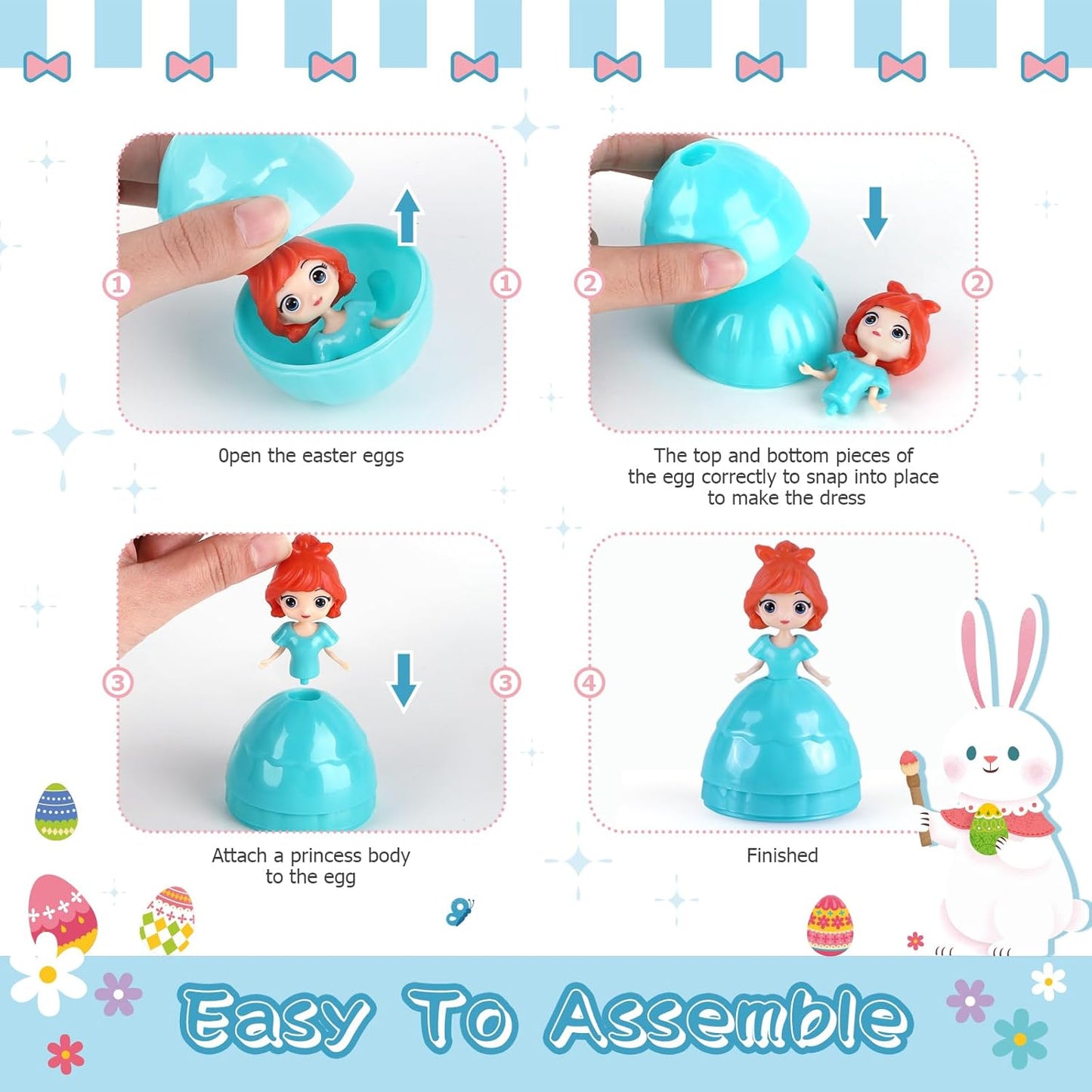 12 PCS Princess Prefilled Easter Eggs, Easter Basket Stuffer,Hunt Gifts for Kids, Classroom Prize and Party Favors