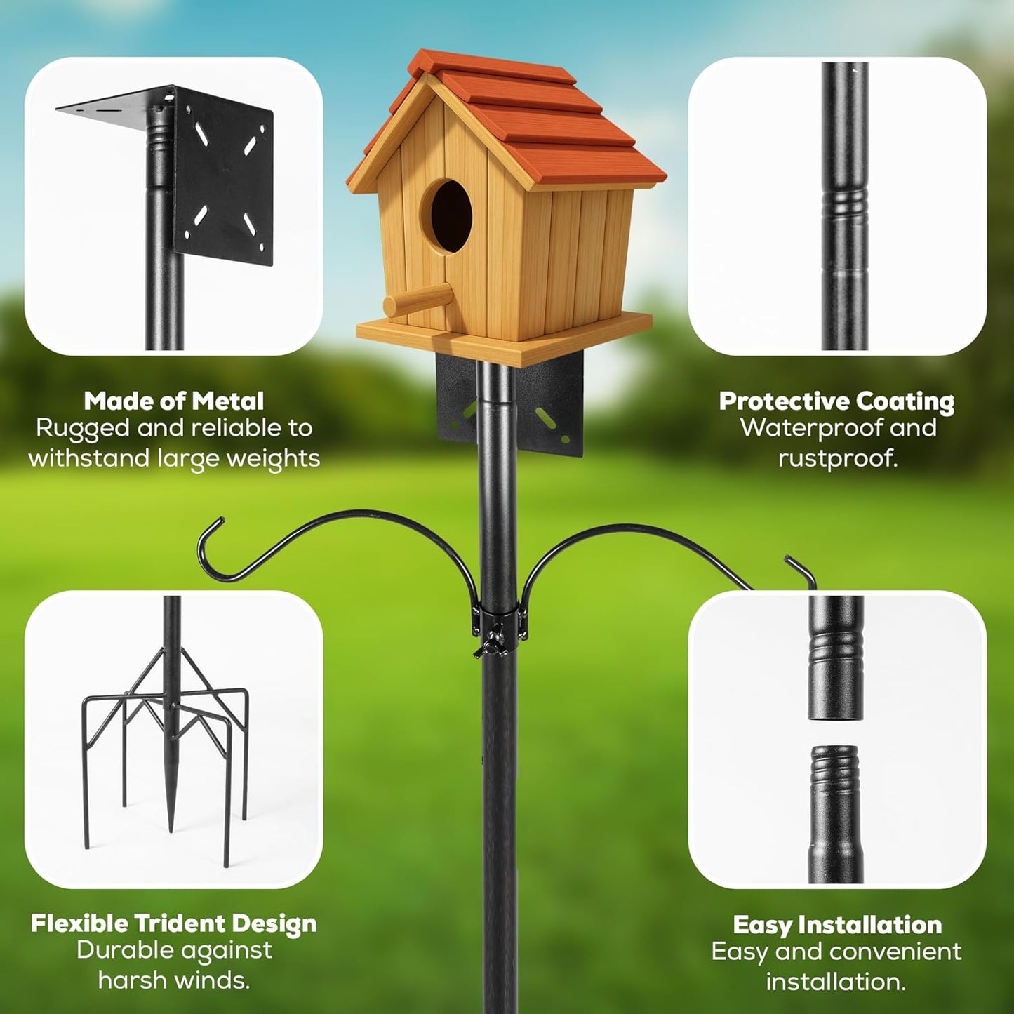79 Inch Adjustable Bird Feeder Pole for Outdoors Heavy Duty | Bird House Pole | Bird Feeder Stand with Mounting Bracket and Shepherd's Hooks | Mounting Pole for Smart Bird Feeder