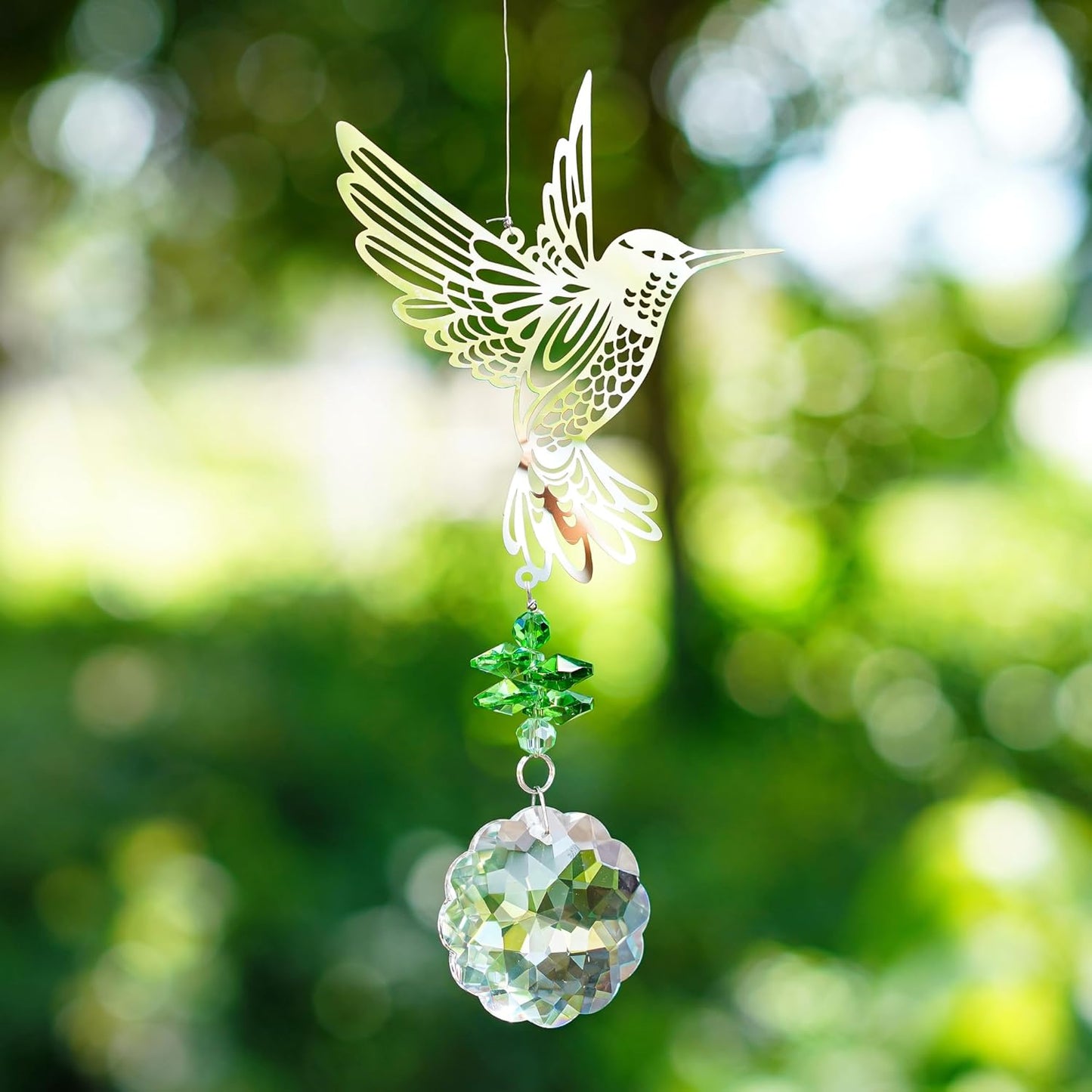 H&D HYALINE & DORA Glass Crystal Flower Prism Rainbow Maker Hummingbird Hanging Window Sun Catcher for Gift