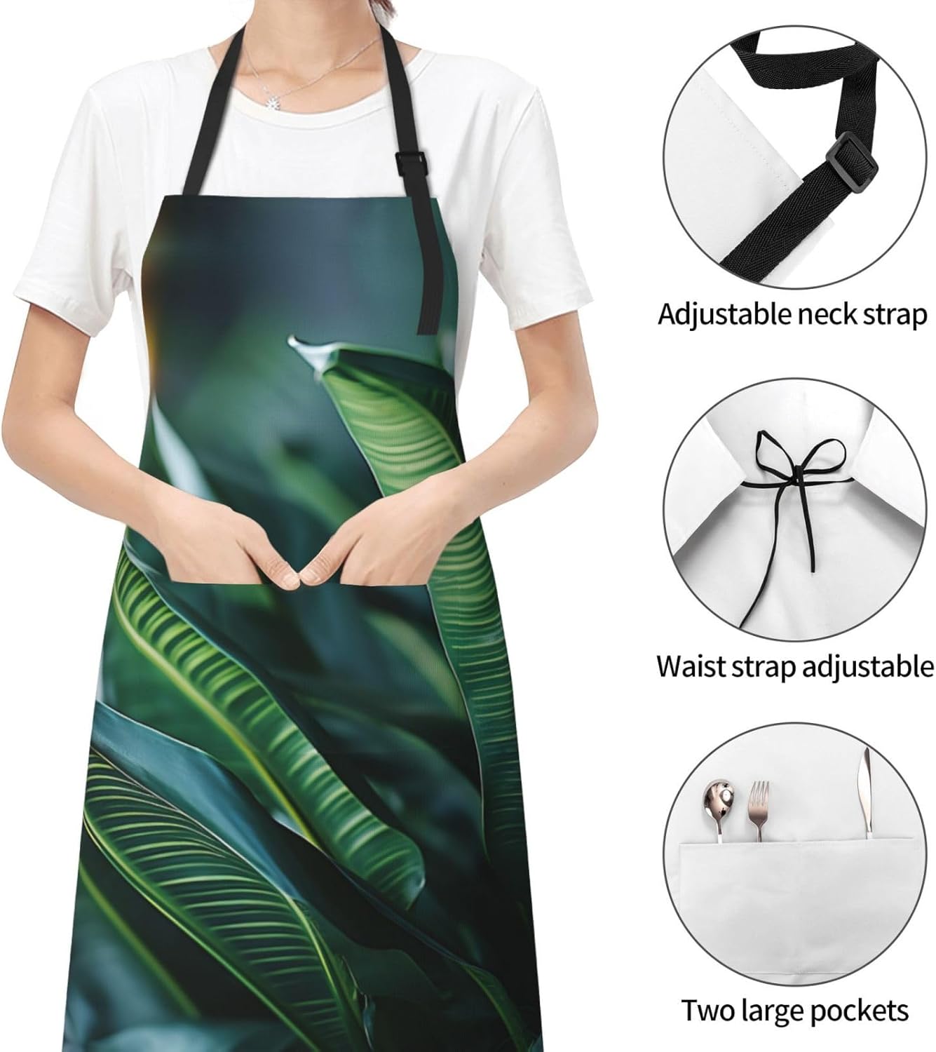 Tropical Palm Leaf print Waterproof apron with pocket adjustable cooking apron for adult kitchen bibs to bake