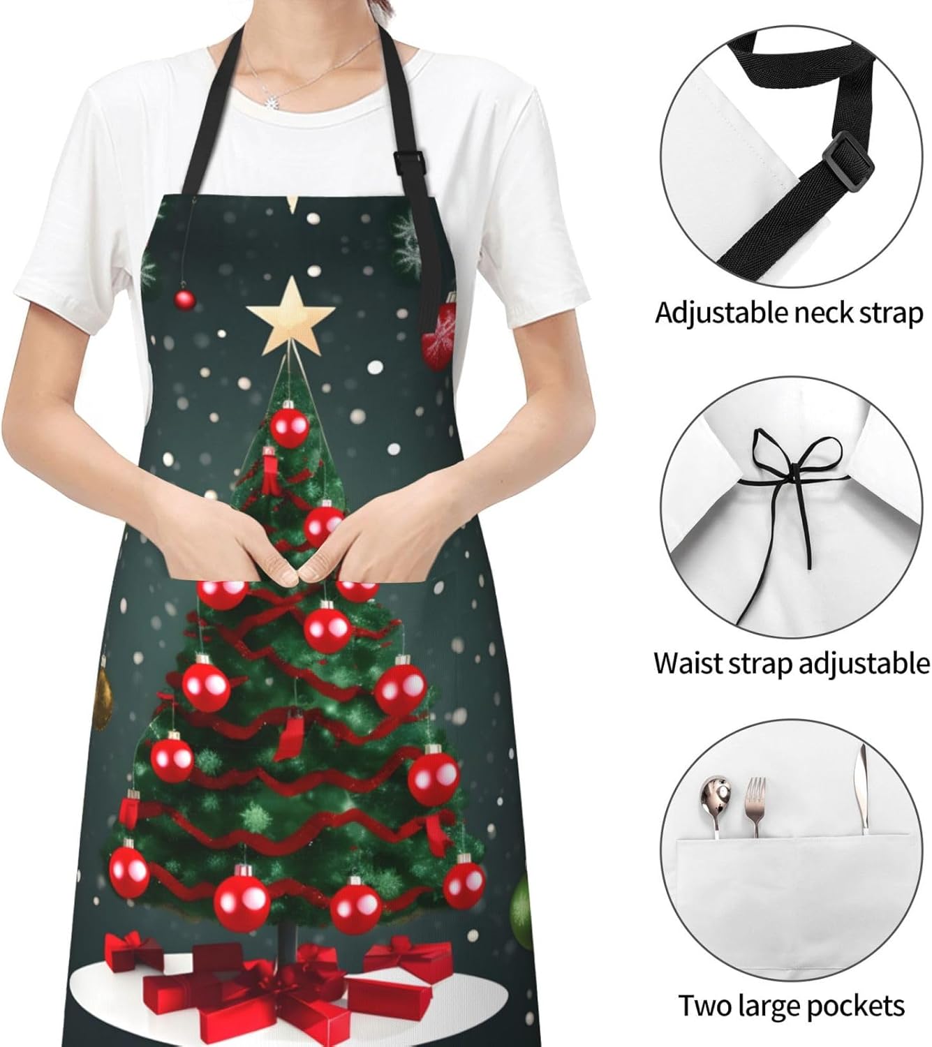 Christmas Tree and ball Print Laundry apron 28x33 In Waterproof Kitche