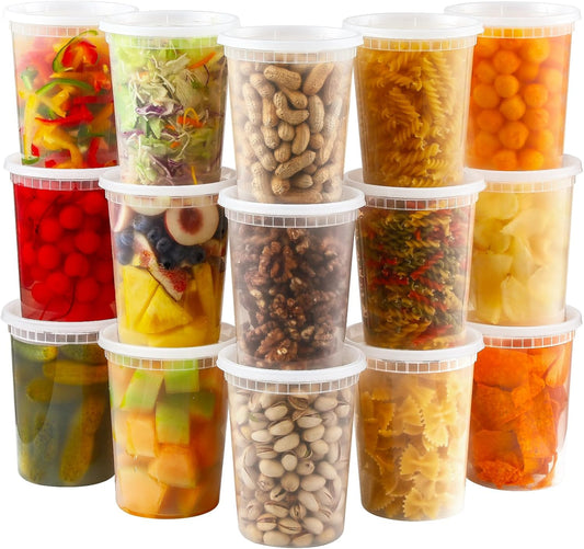 AOZITA 20 Sets 32 oz Plastic Deli Food Containers With Lids, Airtight 