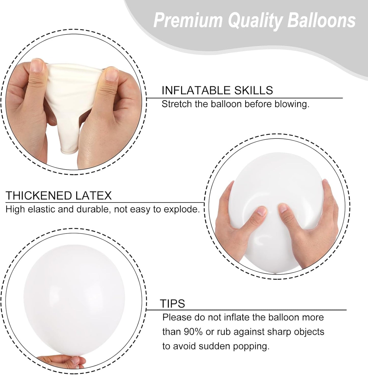 RUBFAC 135pcs White Balloons Different Sizes 18 12 10 5 Inch for Garland Arch, Latex Balloon for Wedding Birthday Party Baby Shower Anniversary Baptism Decorations