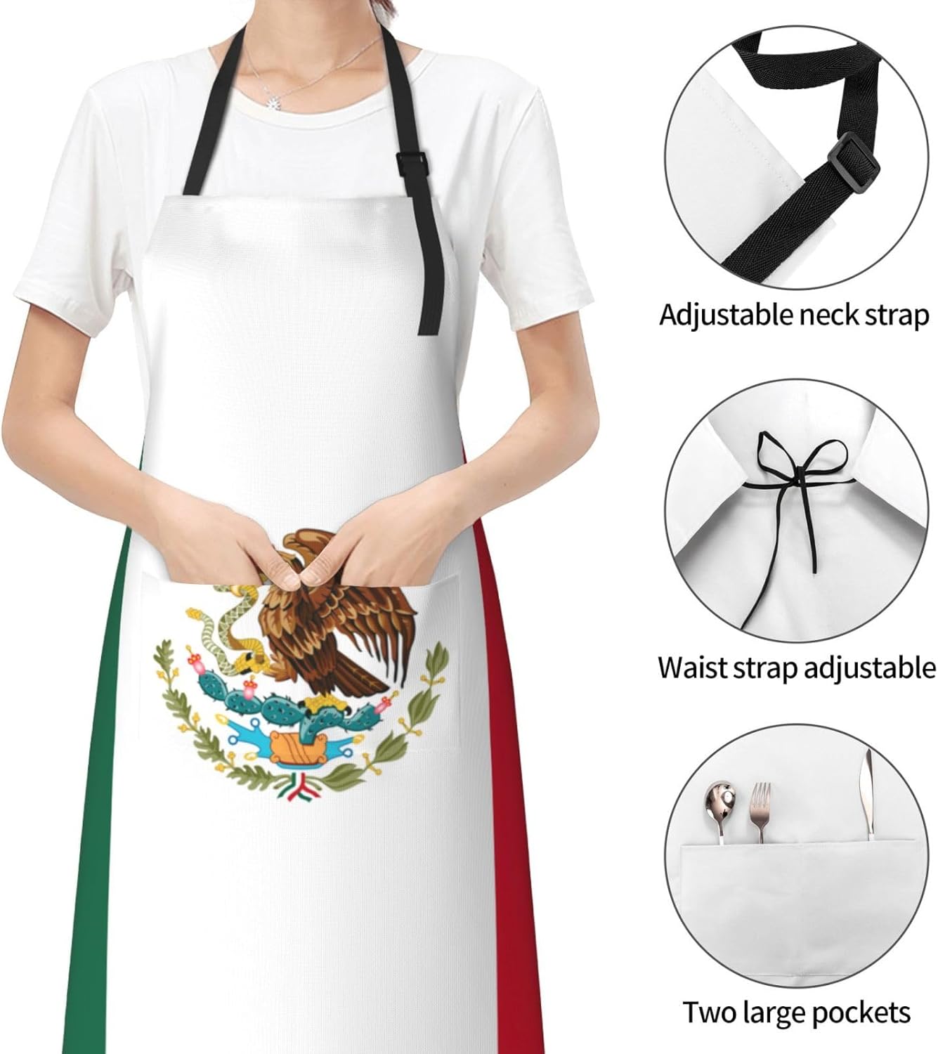 Flag of Mexico print Waterproof chef's apron with pocket apron for kitchen cooking baking barbecue and gardening