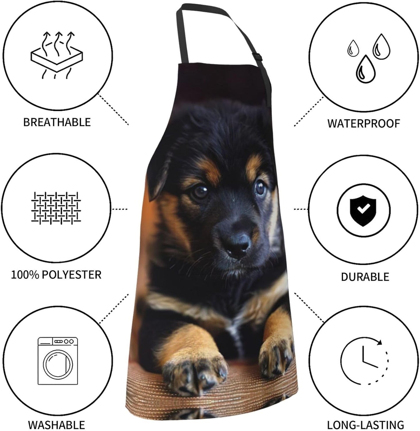 puppies dog Print Laundry apron 28x33 In Waterproof Kitchen Apron with Pockets for Cooking Baking