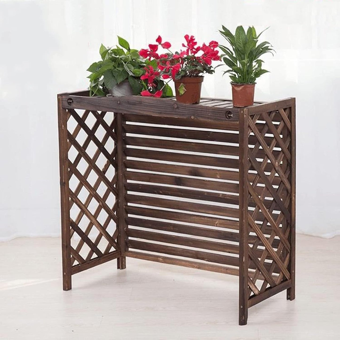 Outdoor Air Conditioner Cover Wooden Flower Stand, Solid Wood Radiator Cover, Decorative Plant Stand, Carbonized Wooden AC Rack(85x35x75cm/33.4x13.7x29.5in) (Black 100x43x94cm/39.3x17x37in)