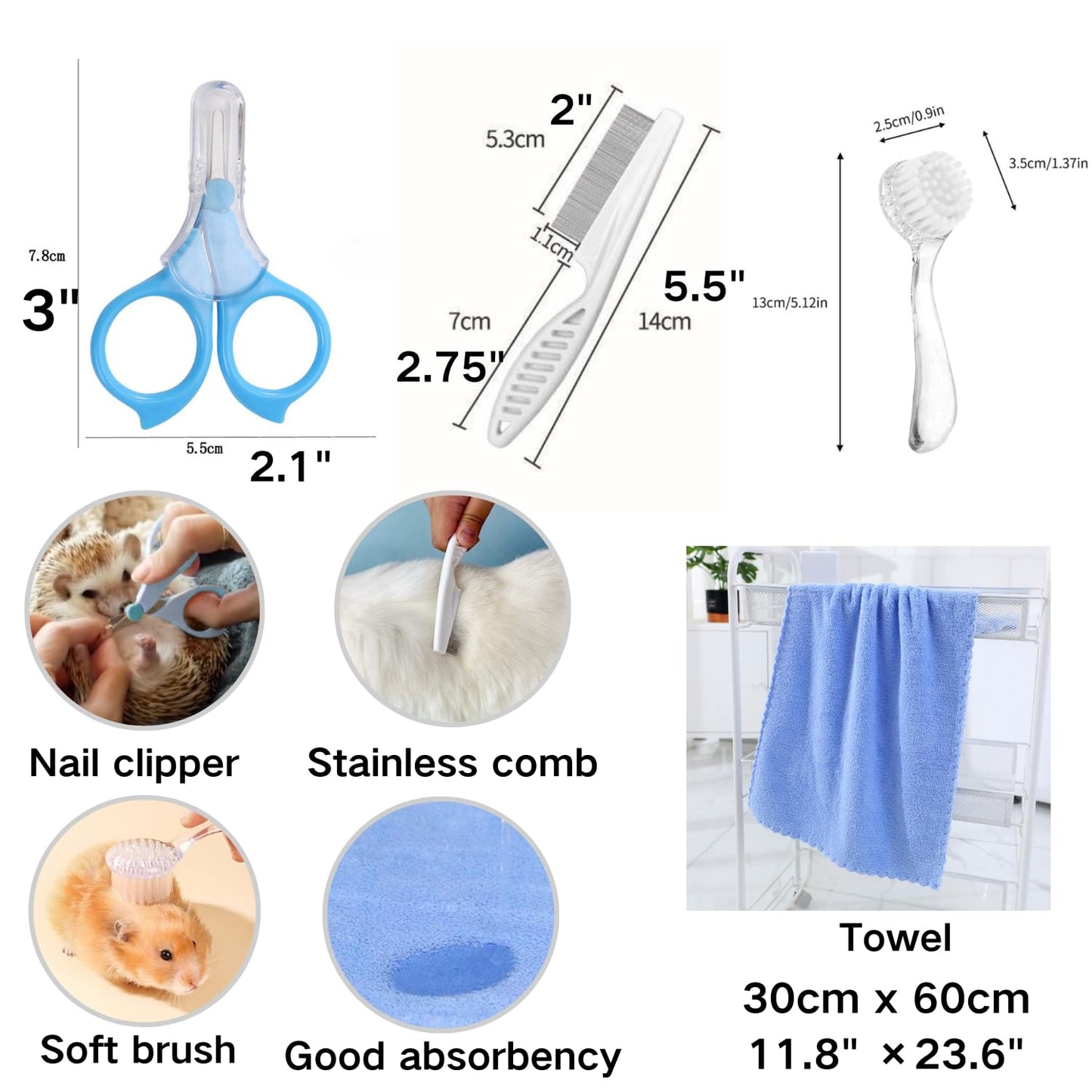 6 Pcs Hedgehog Bath Supplies Kit, Foldable Bathtub and Cleaning Brush 