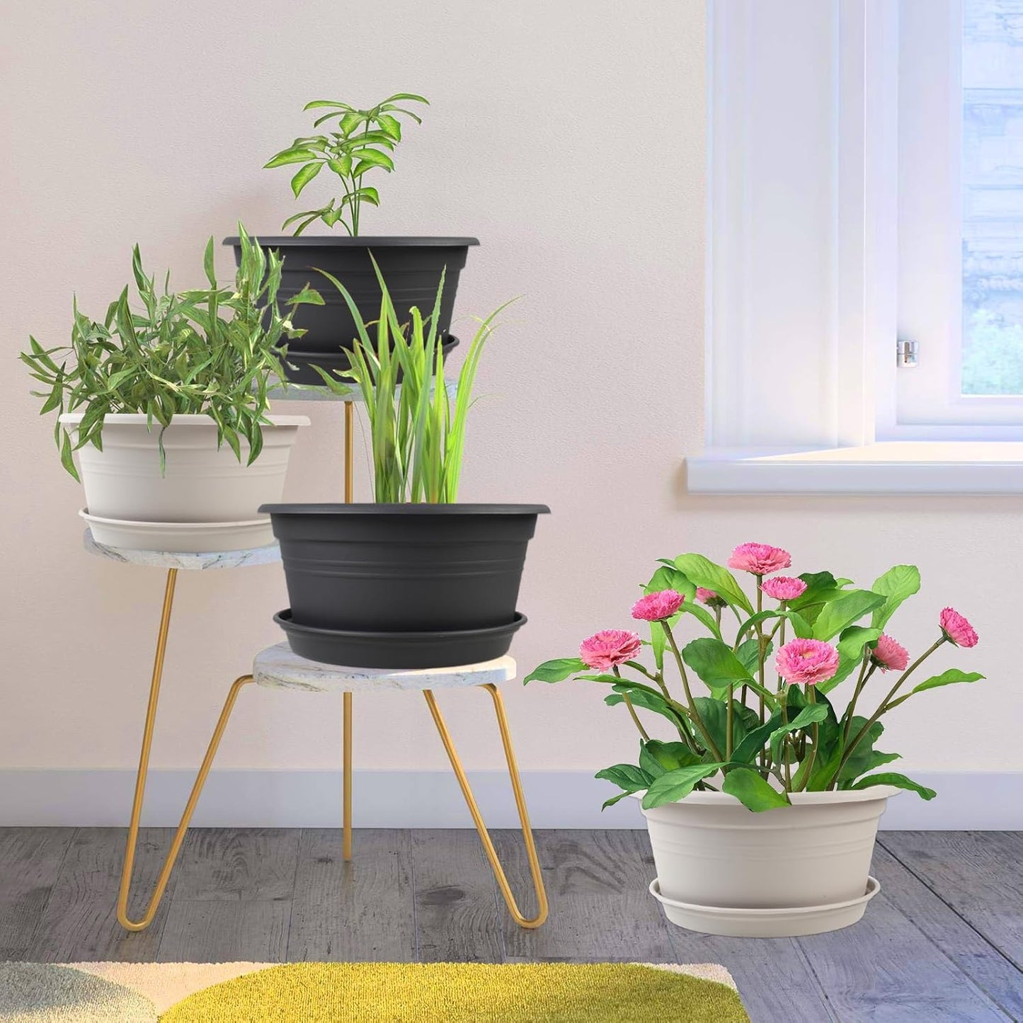 6 Pack 10 inch Plant Pot, Round Plastic Plant Pots, Outdoor Pots for P