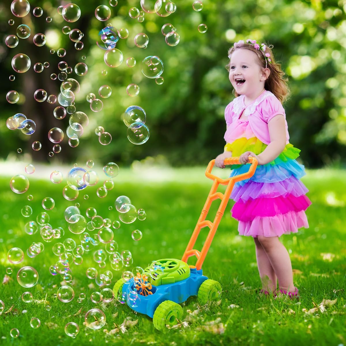 Lydaz Bubble Lawn Mower for Toddlers 1-3, Kids Bubble Machine for 1-Ye