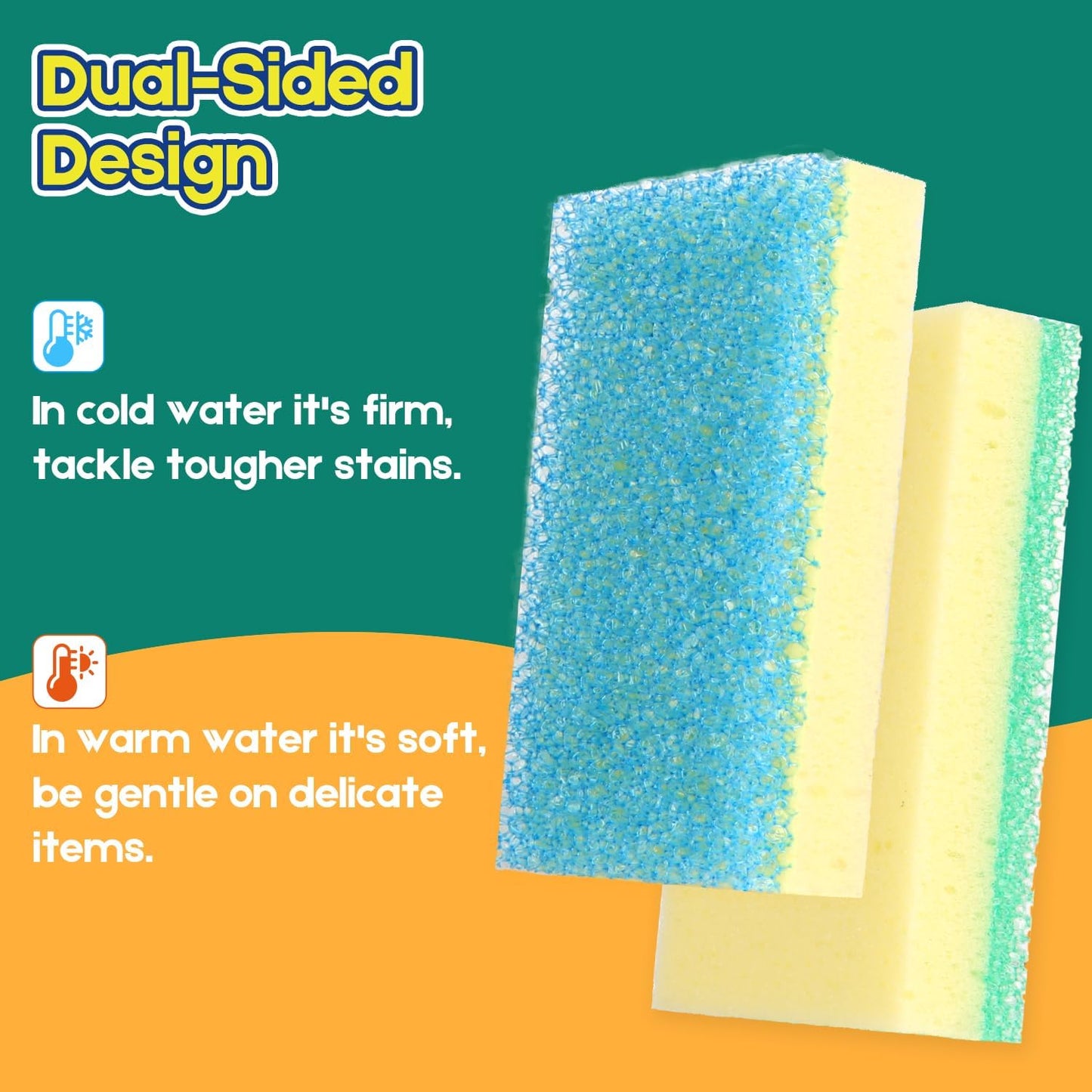 Scrub Sponge, Dual-Sided Temperature-Responsive Scrubber - Non-Scratch