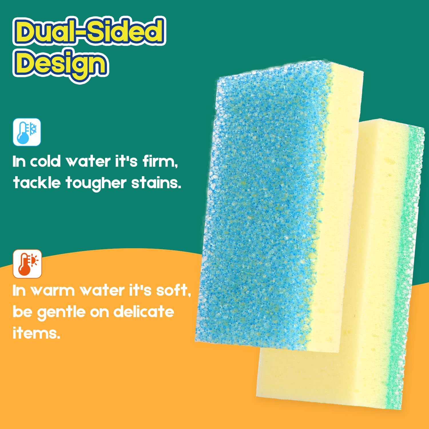 Scrub Sponge, Dual-Sided Temperature-Responsive Scrubber - Non-Scratch