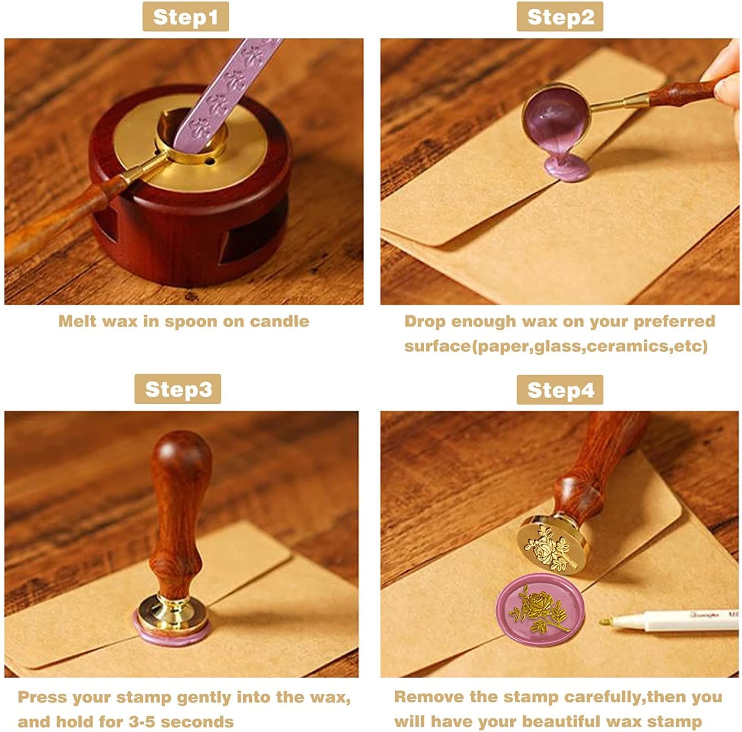 Romantic Rose Wax Seal Stamp, Elegant Garden Botanical Plant Sealing S