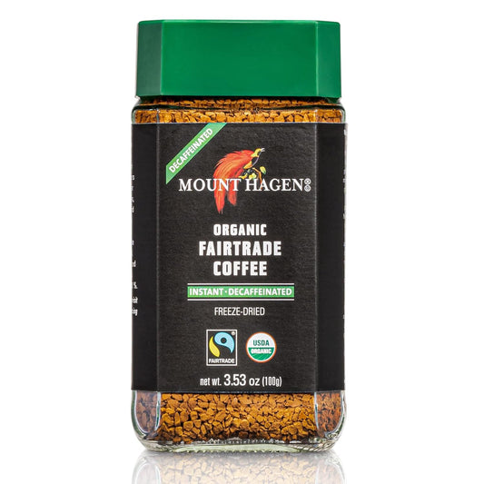 Mount Hagen 3.53oz Organic Freeze Dried Instant Decaf Coffee | Eco-friendly, Fairtrade Decaf Coffee Made From Organic Medium Roast Arabica Beans [3.53oz Jar]