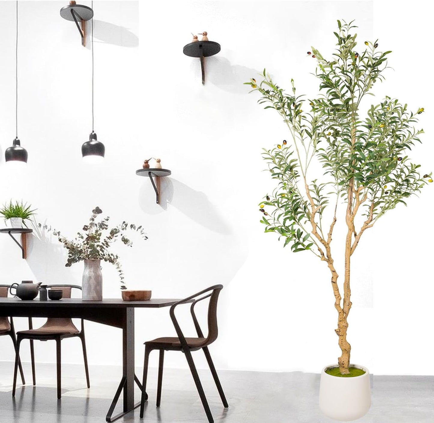 Phimos Artificial Olive Tree with Planter Pot Large Faux Olive Branches and Fruits Artificial Tree for Modern Home Office Living Room Floor Decor Indoor (7FT)