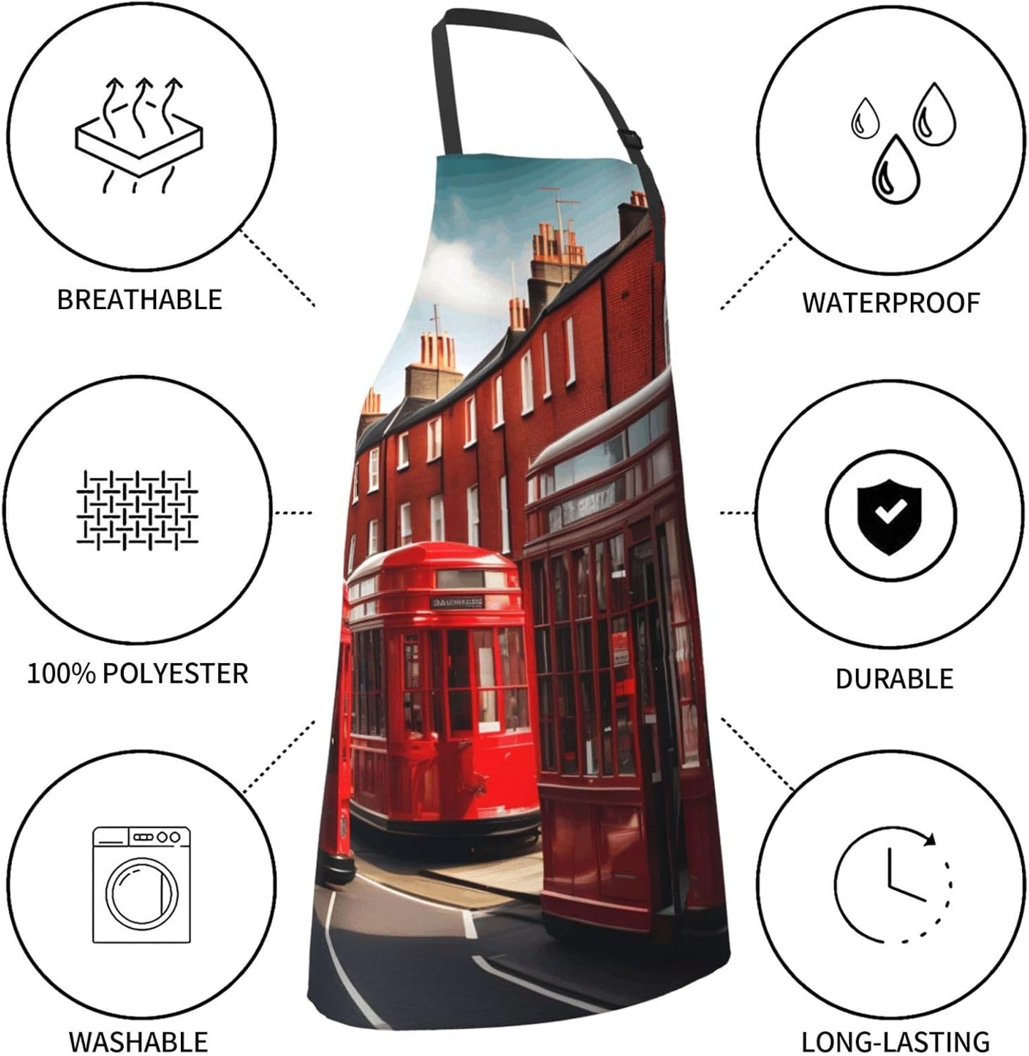 YANYU Red London Street Print 28x33 In Kitchen Apron Stylish Chef Apron with Pockets for Cooking Baking Painting