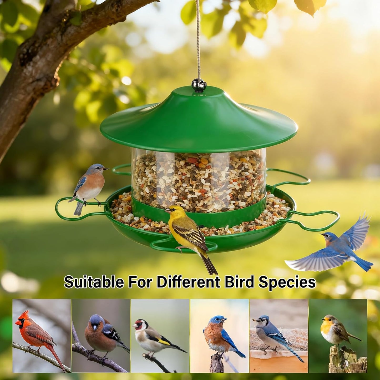 Bird Feeders for Outdoors Hanging Bird Feeder Wild Birds Seed,4LB Metal Hanging Feeders,Large Wild Feeders for Cardinals, Chickadees, Durable Backyard Feeders,Green