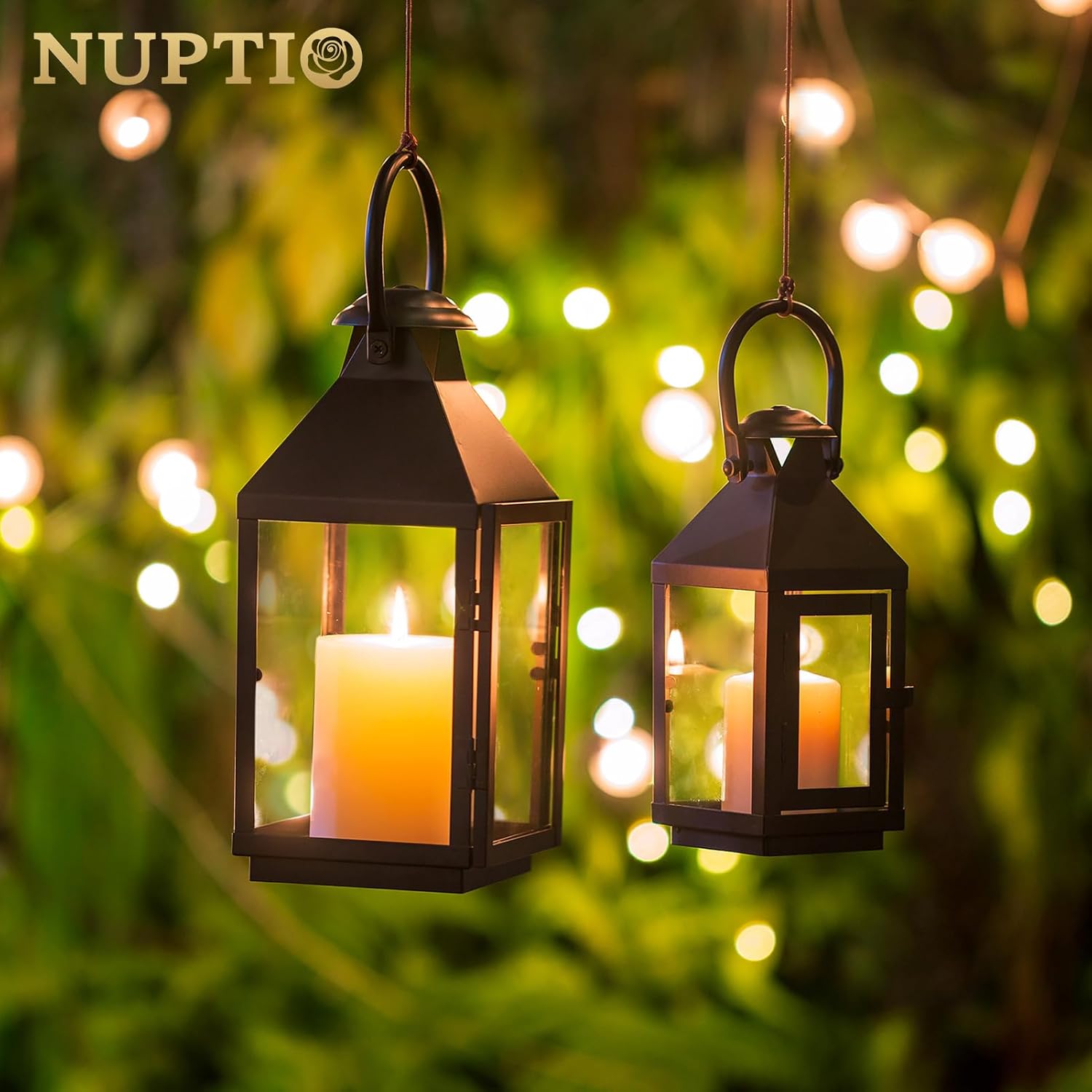 Nuptio Garden Lanterns for Pillar Candles Tall Vintage Style Metal Can