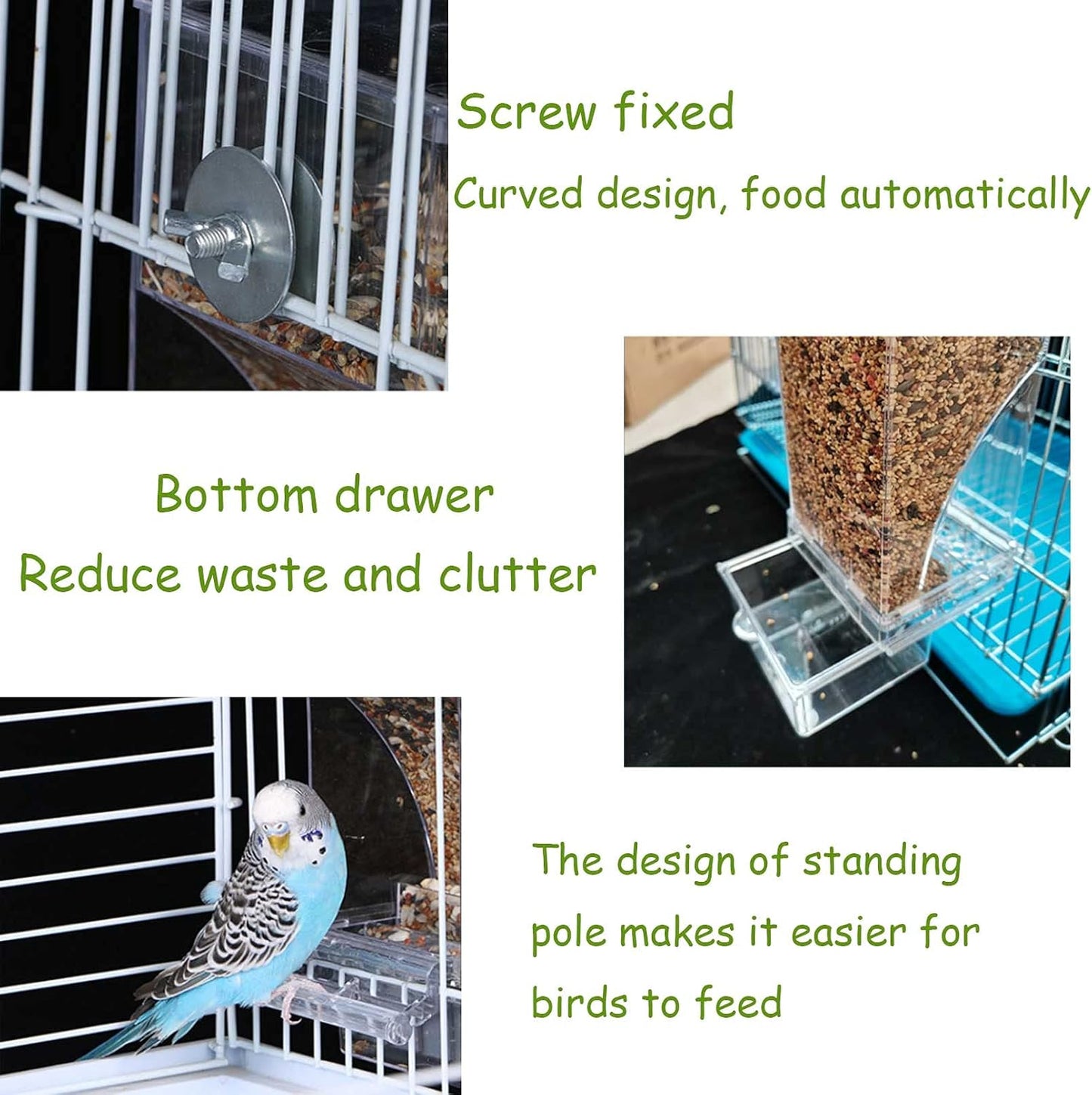 kathson No-Mess Bird Cage Feeder Automatic Parrot Feeders Seeds Contai