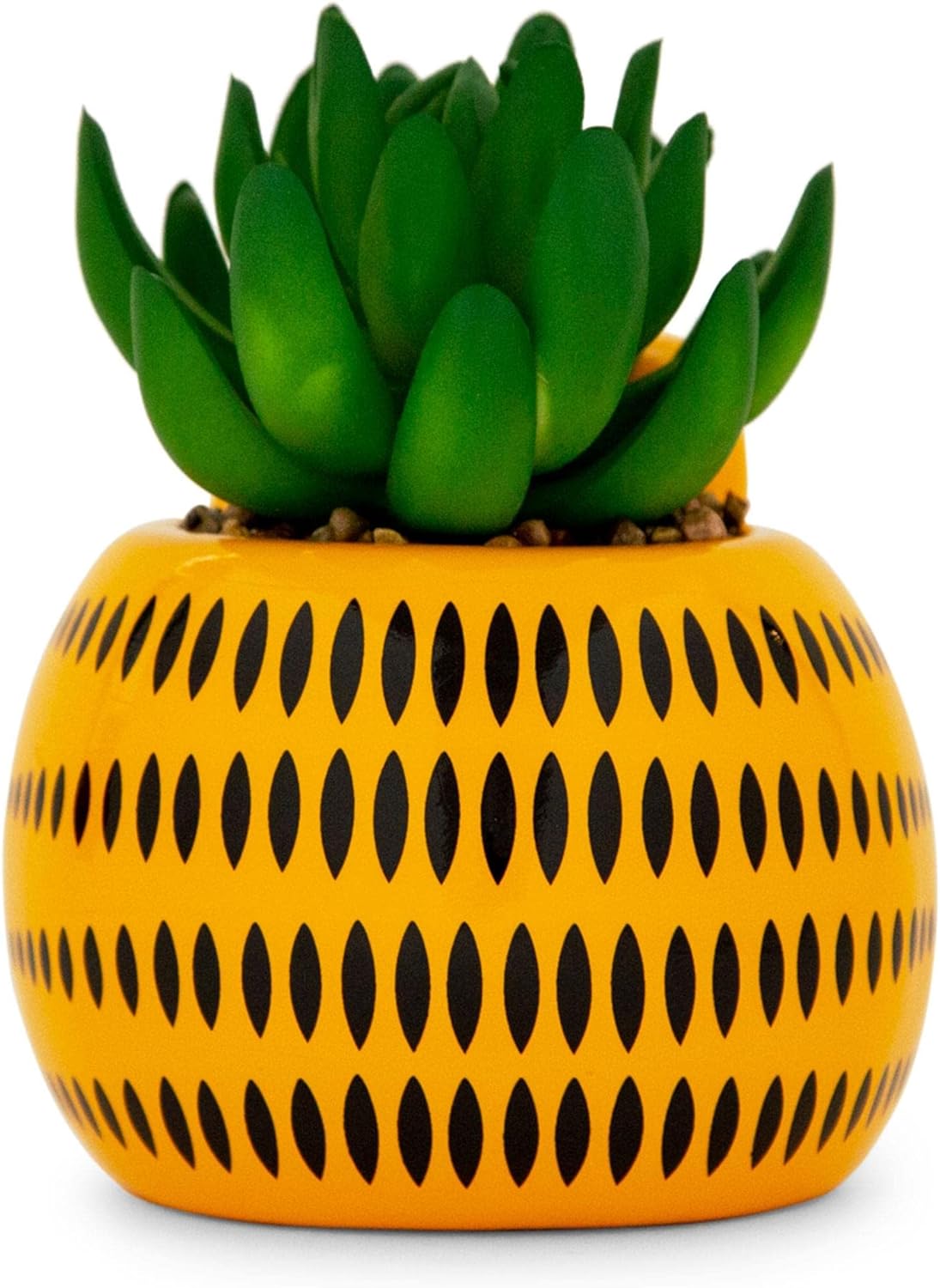 Garfield 4-Inch Ceramic Planter with Artificial Succulent | Cute Flower Pot, Faux Indoor Plants