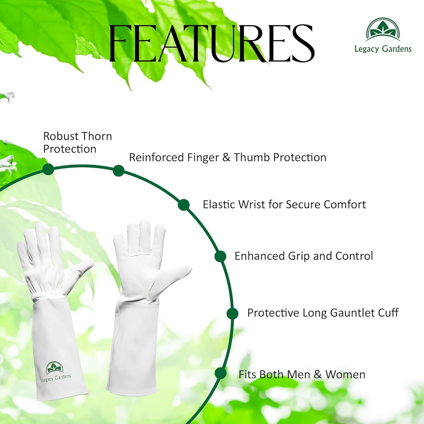 Leather Gardening Gloves for Women & Men, Long Garden Gloves, Cowhide Gauntlet Rose Pruning Thorn Resistant, Forearm Protection, Medium, Natural