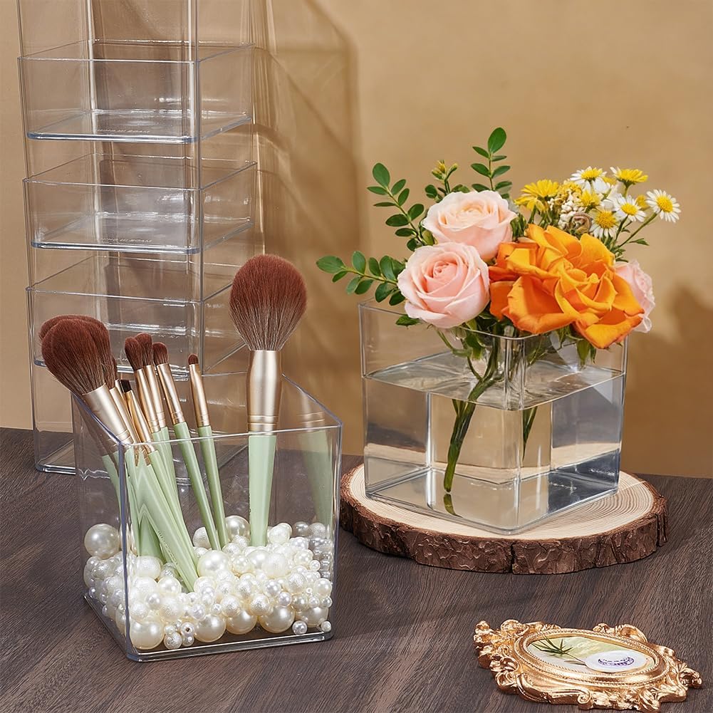 NBEADS 12 Pcs Acrylic Clear Square Vases, 4.72x4.72x4.72 Inch Cube Transparent Planters Acrylic Flower Vases for Wedding Centerpieces Succulent Pots Home Office Floral Decor