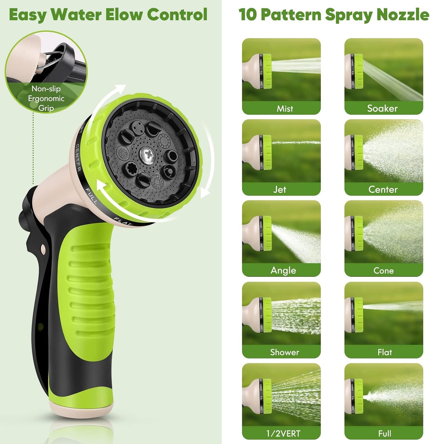 Garden Hose 50ft, Stainless Steel Water Hose with 10 Function Nozzle F