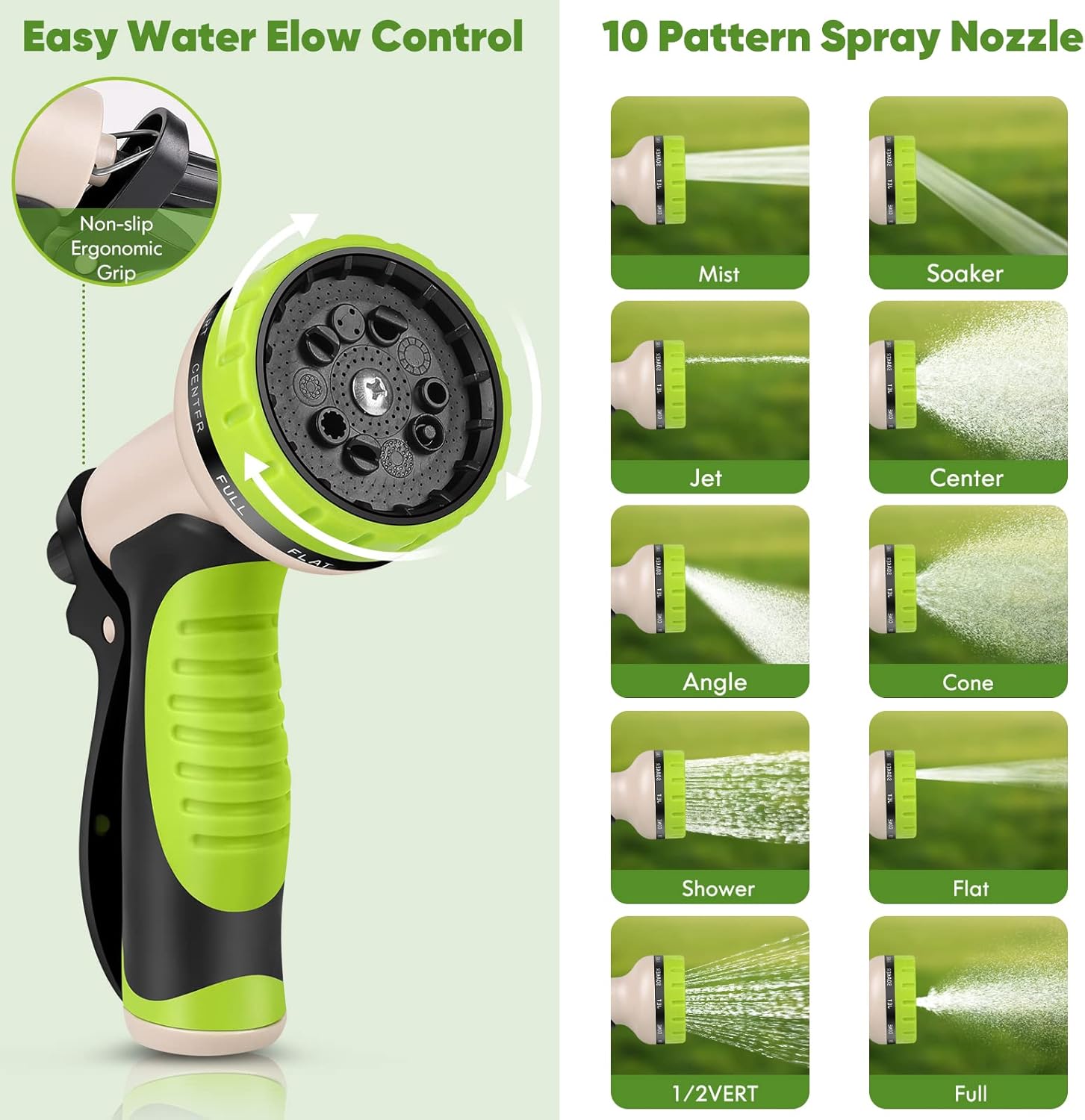 Garden Hose 50ft, Stainless Steel Water Hose with 10 Function Nozzle F