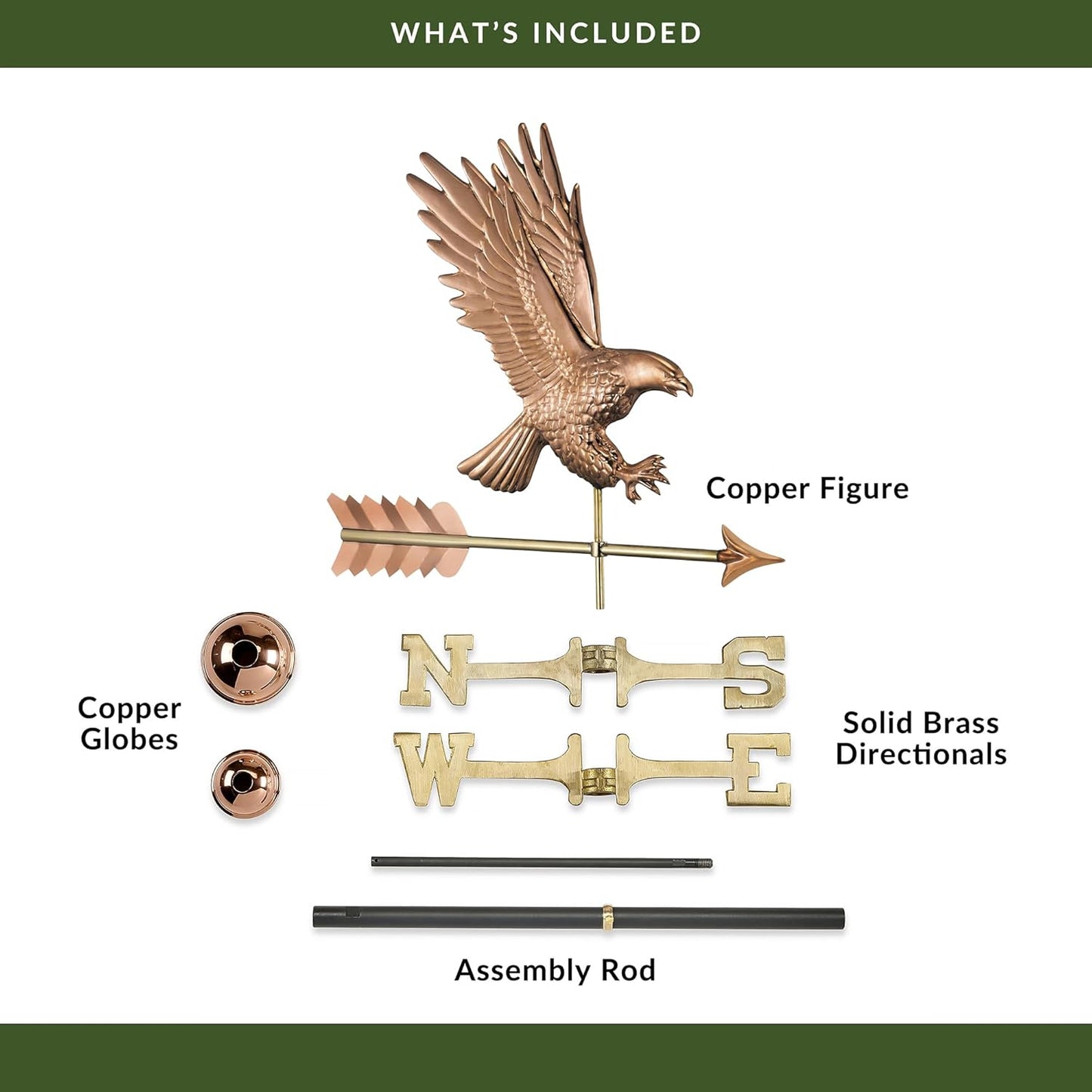 Good Directions 1969P American Bald Eagle Copper Weathervane,Polished Copper