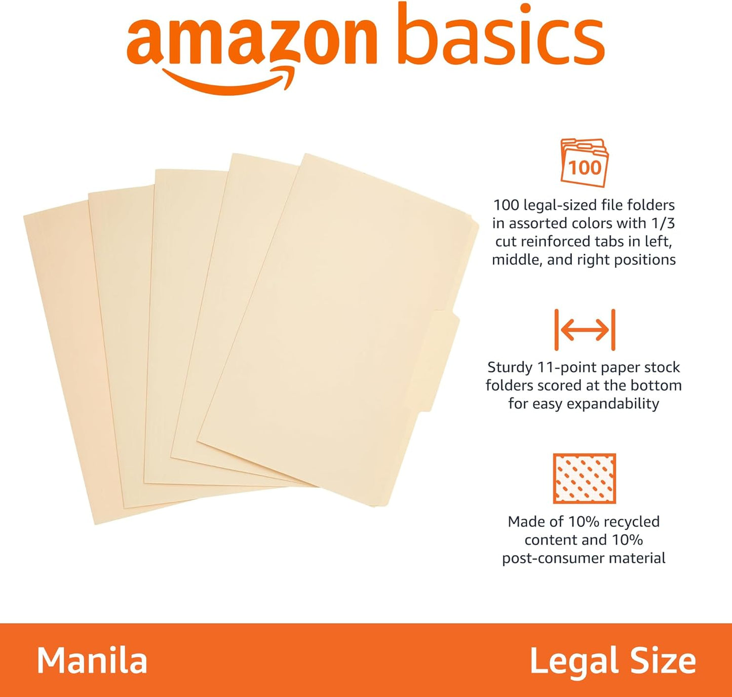 Amazon Basics Sturdy Manila File Folders, 1/3 Tabs in Assorted Positio