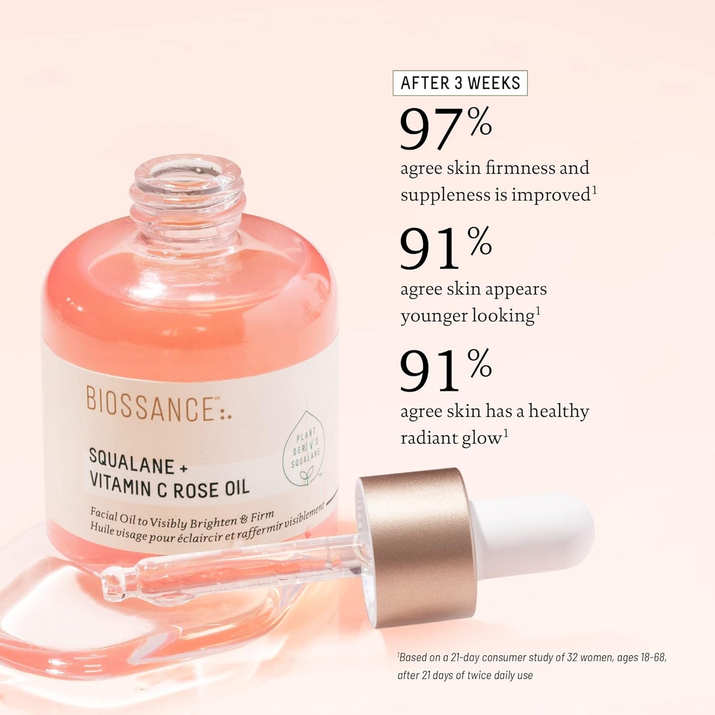 BIOSSANCE Squalane + Vitamin C Rose Advanced Facial Oil - Brightening,
