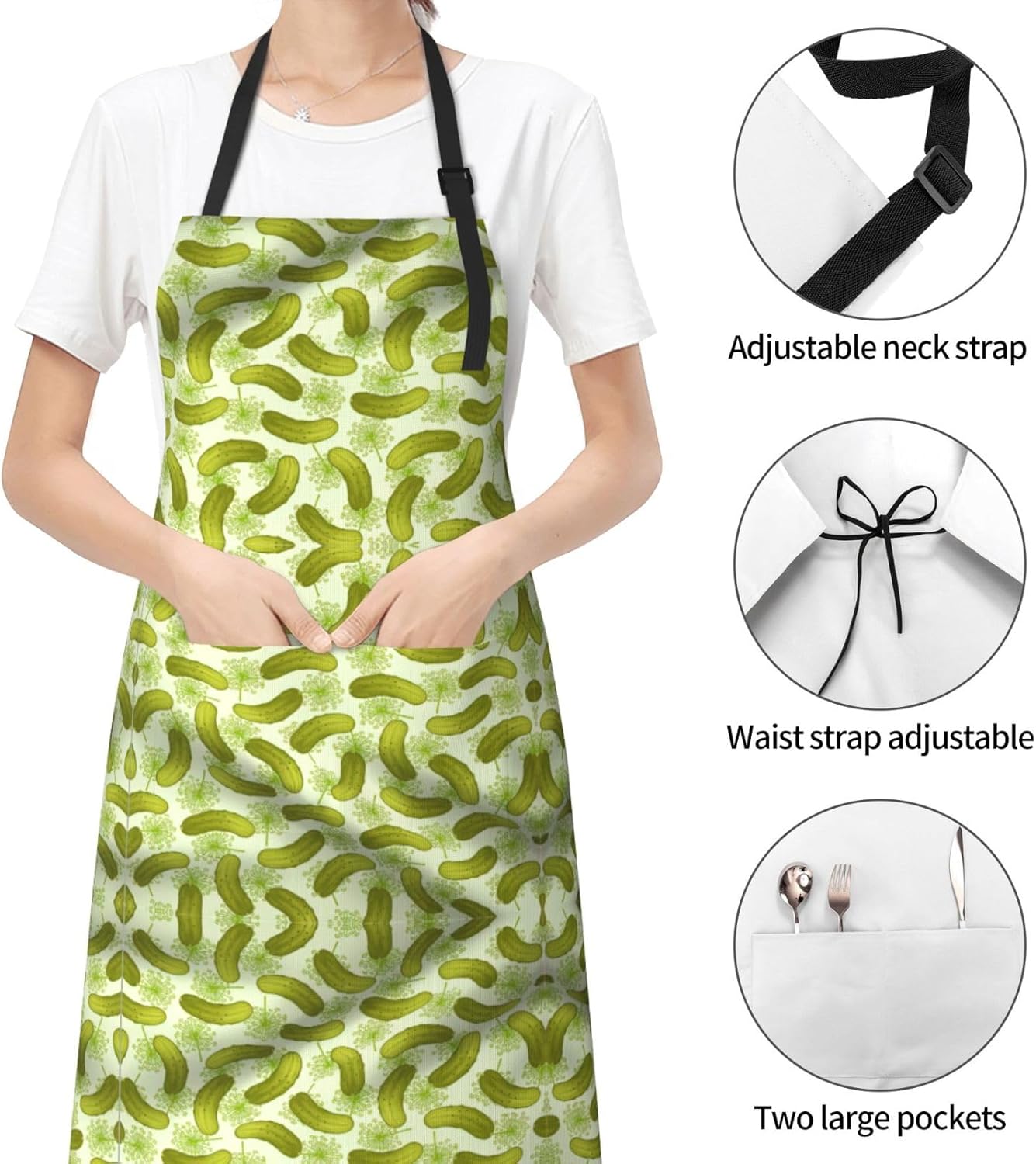 Sushi Dill Pickles print Waterproof apron with pocket adjustable cooki