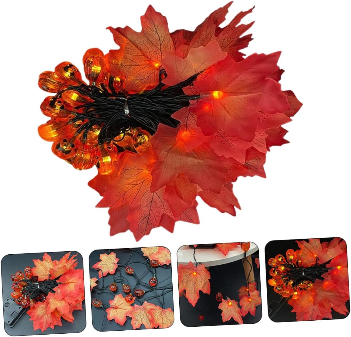 Solar LED String Lights Outdoor Waterproof 7m 50 Pumpkin Maple Leaf Solar-Powered Halloween Garden Courtyard Decor with 8 Modes for Patio and Party