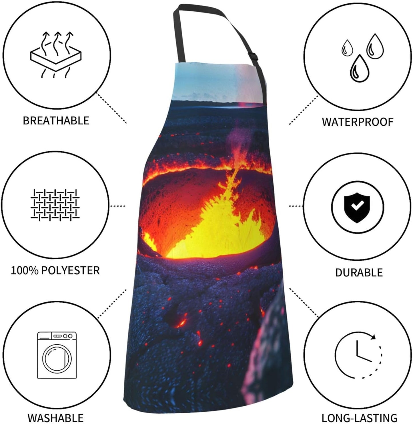 Kilauea Volcano Print Laundry apron 28x33 In Waterproof Kitchen Apron with Pockets for Cooking Baking