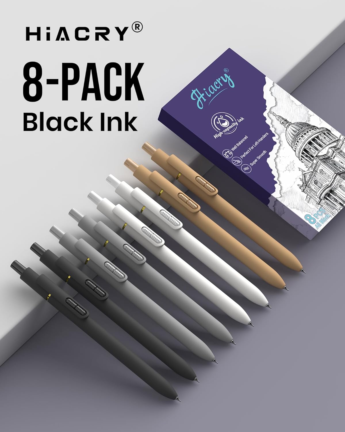 8 Pcs Gel Pens - 0.7mm Fine Point Smooth Writing Black Ink, Quick-Dry 