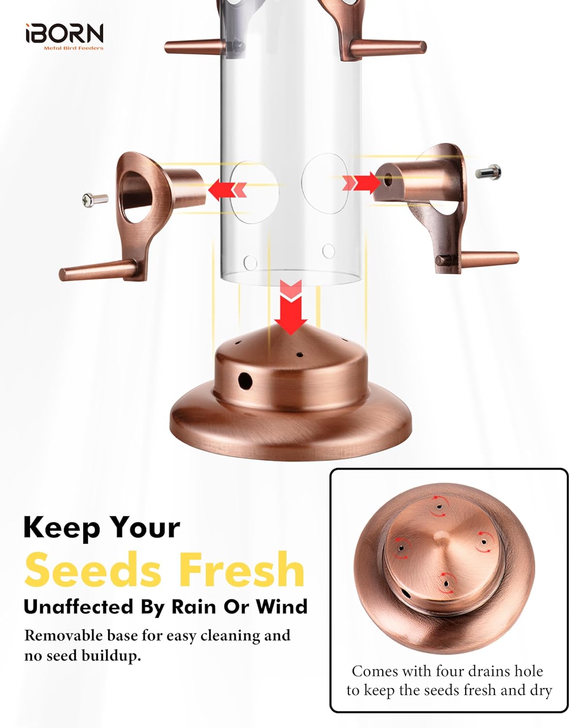 iBorn Metal Bird Feeders Brushed Copper Wild Bird Feeder for Outdoors 