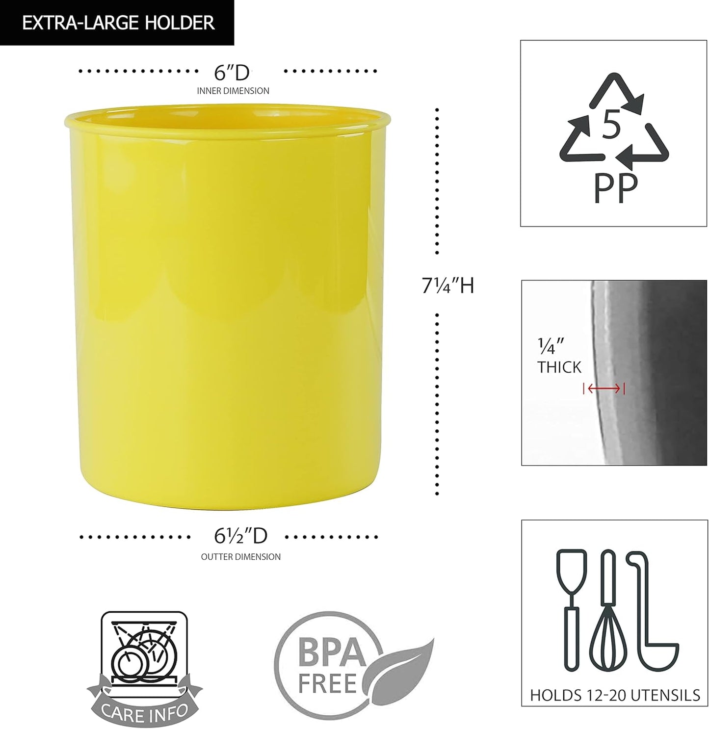 Reston Lloyd Extra-Large Multipurpose Utensil Crock for – BPA-Free Plastic Kitchen Tool Holder for Countertop, Camping, RV, Craft Desk, Wine Cooler, Garden, Patio Organizer, Lemon
