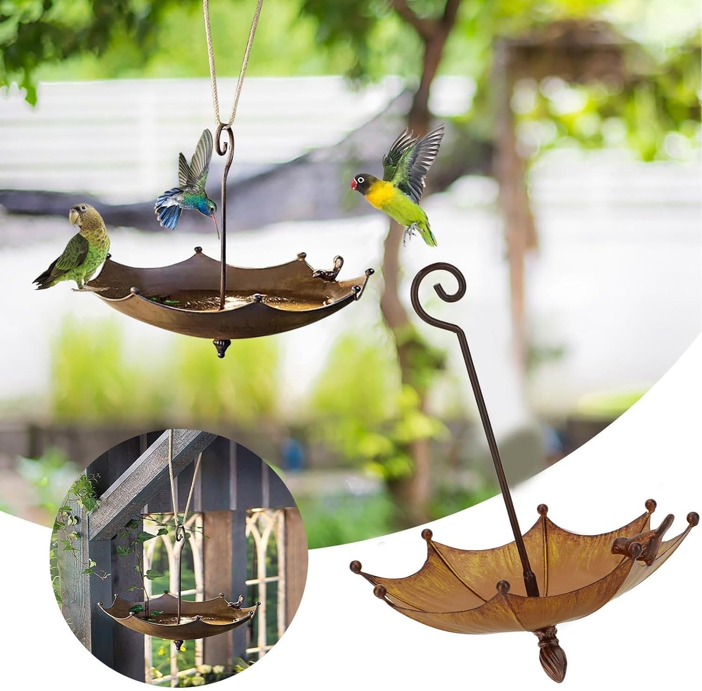 Metal Umbrella Bird Feeder, Hanging Iron Design for Wild Birds, Long Lasting Garden and Yard Decor, Ideal for Outdoor Bird Watching