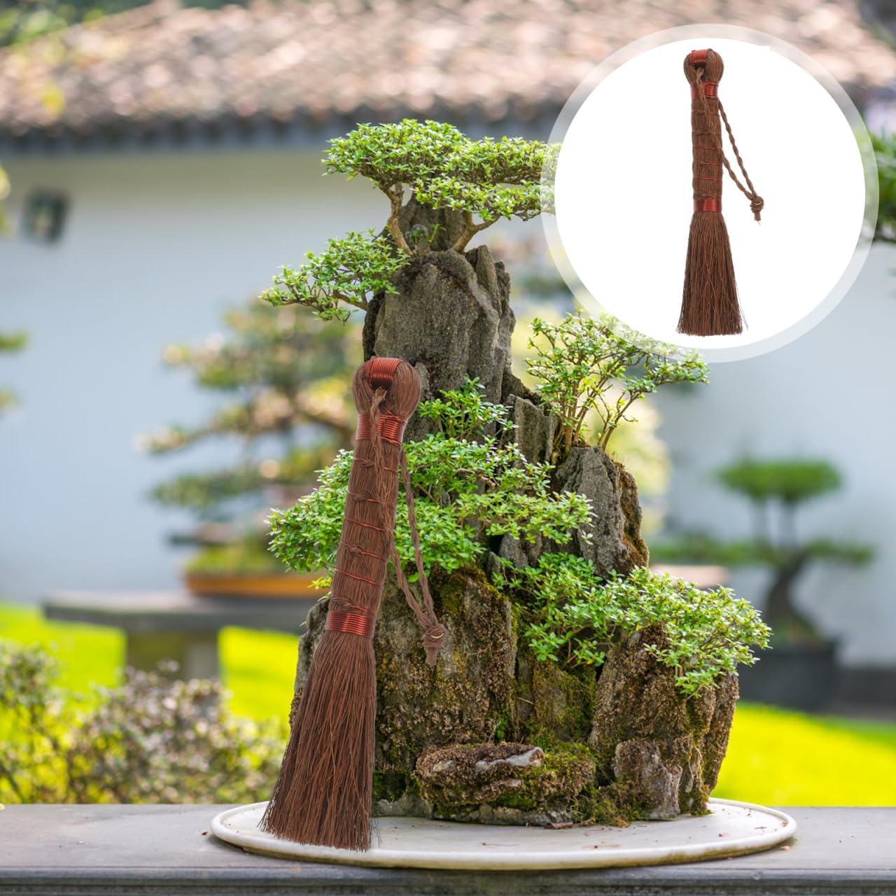 Bonsai Brush Handheld Gardening Brush Palm Fiber Cleaning for Planter Washing Indoor Outdoor Garden Care 5.31X1.18 Inch