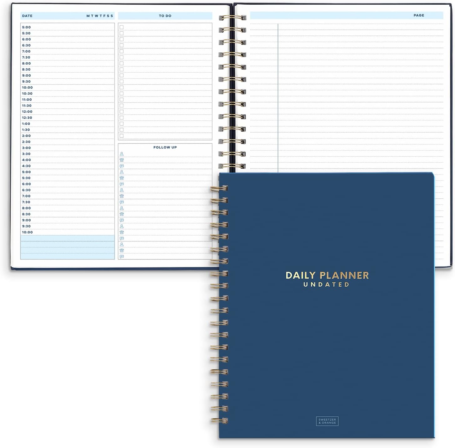 S&O Undated Daily Planner for Organization, Spiral Logbook with Hourly