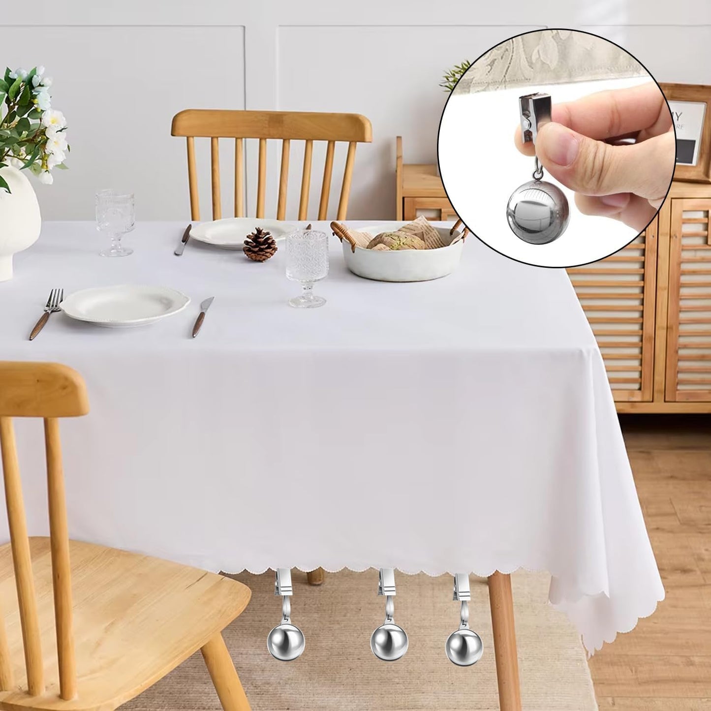 Yamrots Tablecloth Weights, Tablecloth Weights Hangers, Stainless Steel Balls with Rust-Resistant Clip for Decoration, Outdoor Picnic, Garden Flag, Useful Fixed Fabric Tools at Outside Events (6)