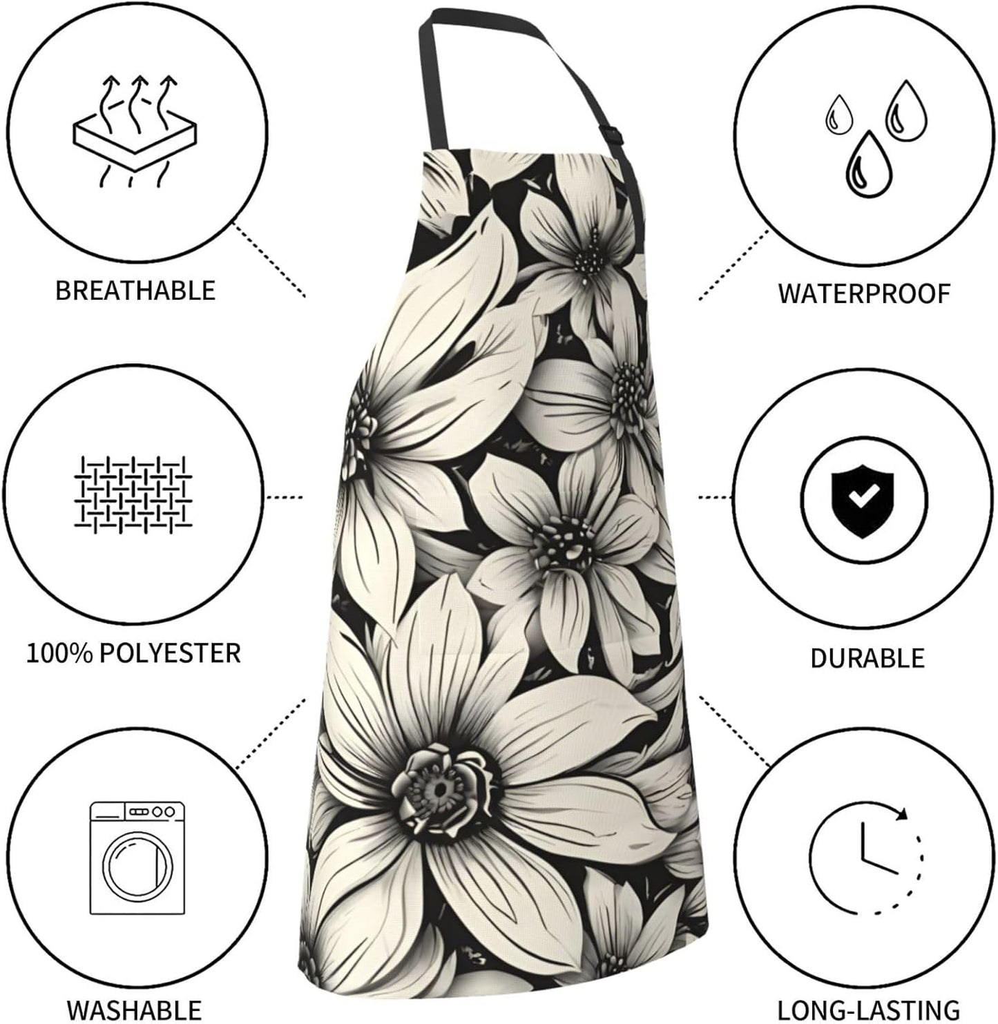 YANYU flower Print 28x33 In Kitchen Apron Stylish Chef Apron with Pock