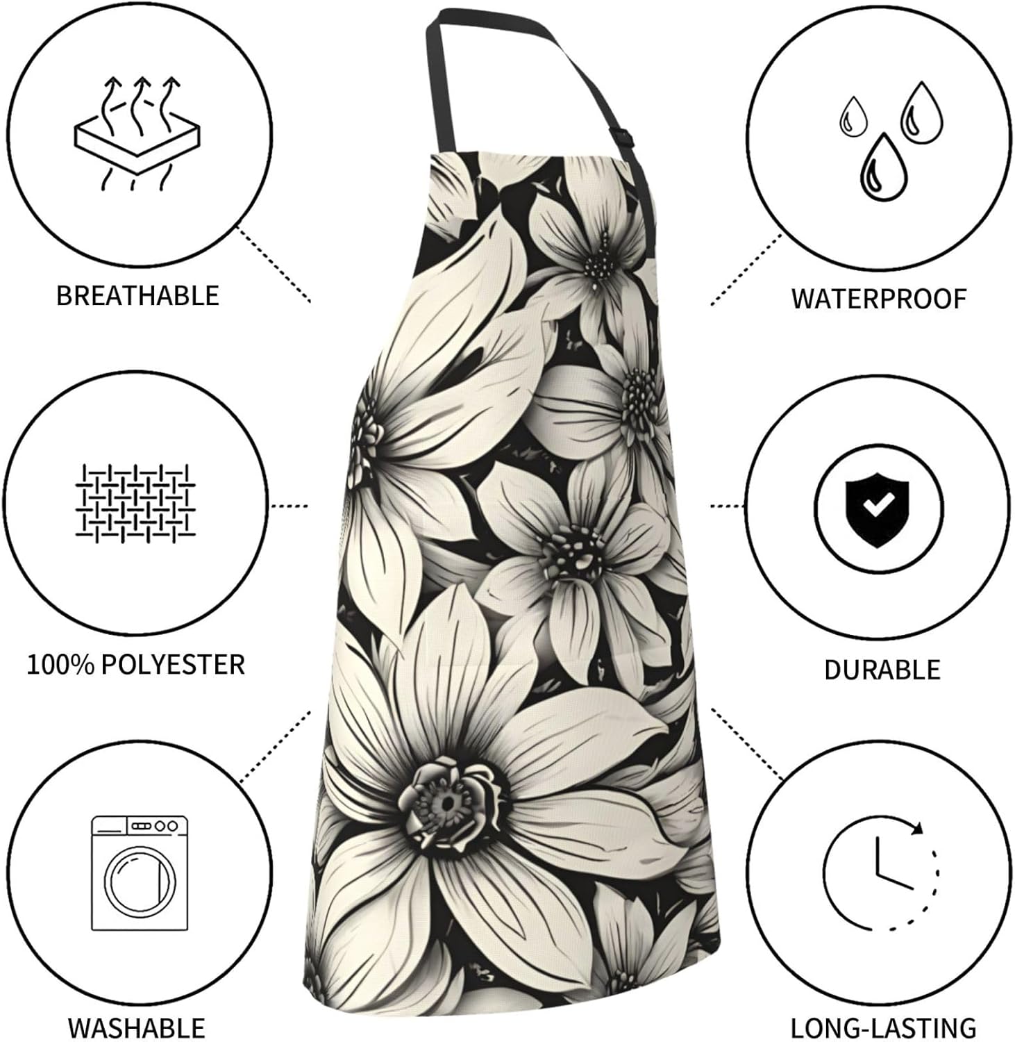 YANYU flower Print 28x33 In Kitchen Apron Stylish Chef Apron with Pock