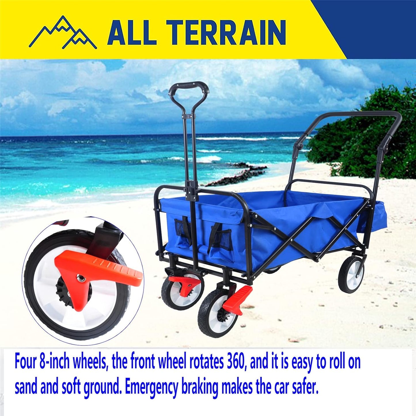 Folding Wagon Cart Collapsible Outdoor Utility Wagon with All Terrain 