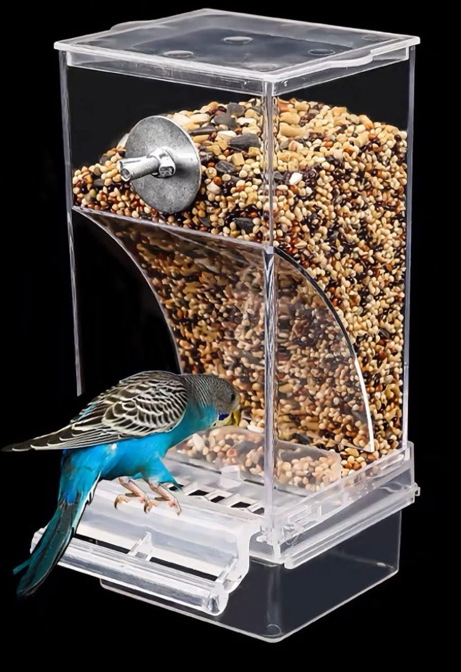 No Mess Bird Feeder,Bird Feeder for Cage,Automatic Acrylic Parakeet Feeder Cage Accessories for Small Birds Parrot Parakeets Canary Cockatiel Finch(Transparent)
